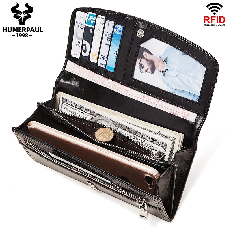 Humerpaul Женские кошельки из натуральной кожи с блокировкой RFID, держатель для карт большой емкости, роскошный дизайнерский женский длинный кошелек
