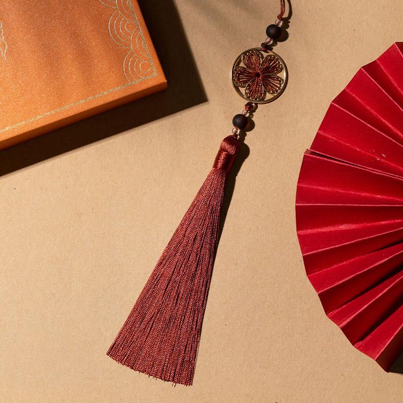 1PC Craft Thousand Leaf Tassel Pendant Polyester Peach Blossom Tassel Beads Charms