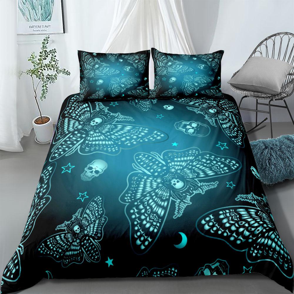 Готический комплект пододеяльника с черепом и мотыльком, размер кинг, квин, дабл, фулл, твин, одинарный, комплект постельного белья