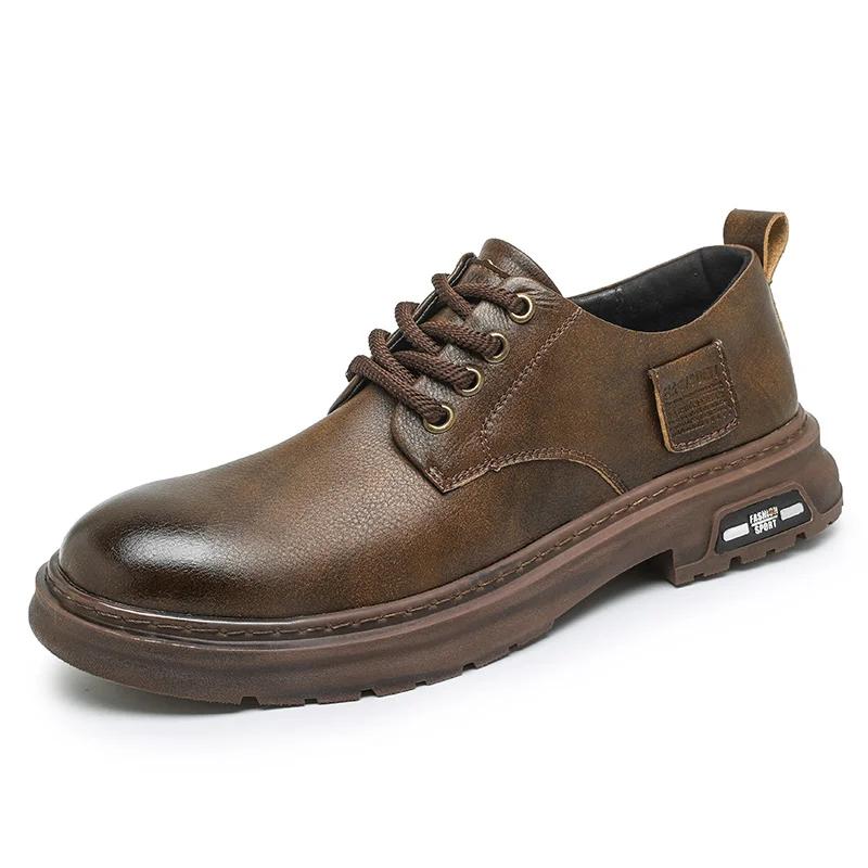 Модная мужская повседневная кожаная обувь в стиле ретро, классические кроссовки ручной работы, износостойкие, для мужчин, удобная толстая подошва, мужская обувь