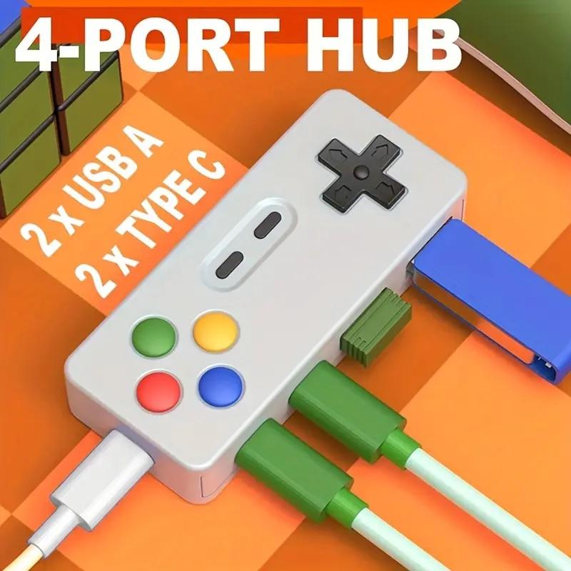 Портативный креативный USB-хаб 4-в-1, USB-расширитель с 2 портами Type-C и 2 портами USB, Plug and Play без драйверов