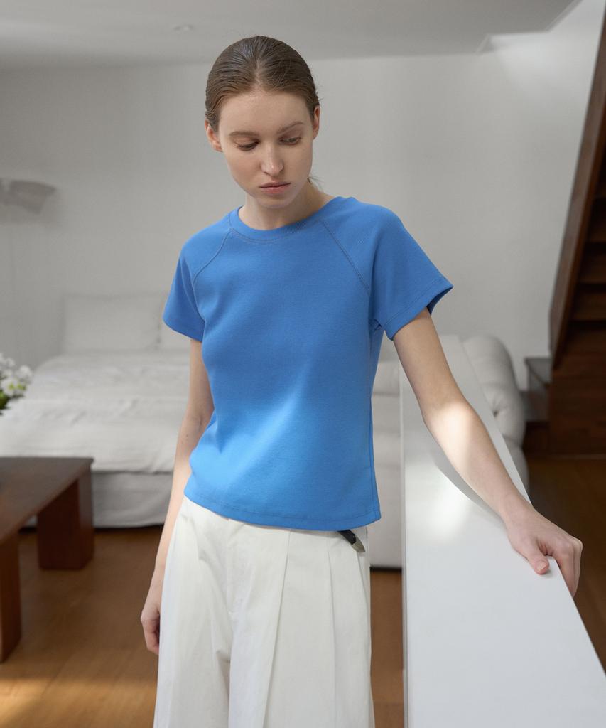 FROMWHERE Raglan Slim T-Shirt Blue