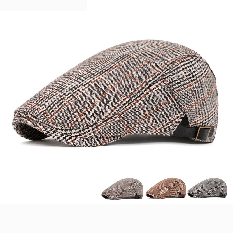 Клетчатая кепка мужская британская берет ретро-шляпа газетчика
