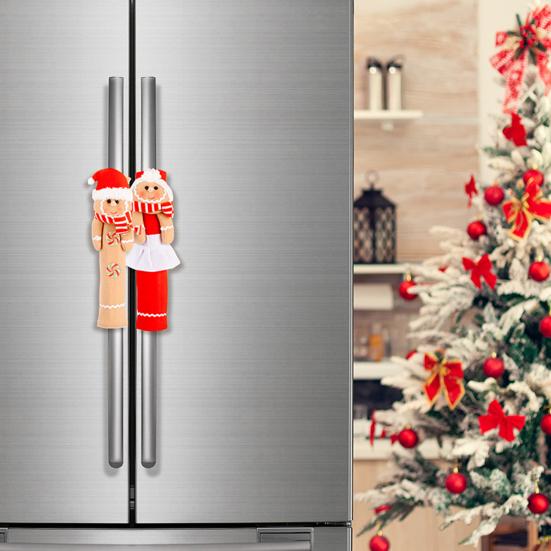 1 Pair Christmas Refrigerator Handle Covers Cookie Man Design Fabric Cloth Kitchen Appliance Handle Sleeves