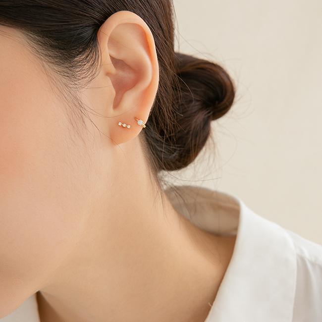 Пирсинг для уха Lunne 14K с тройным Q-образным стержнем (14-каратное золото) (Толщина стержня 1 мм) #Pib13