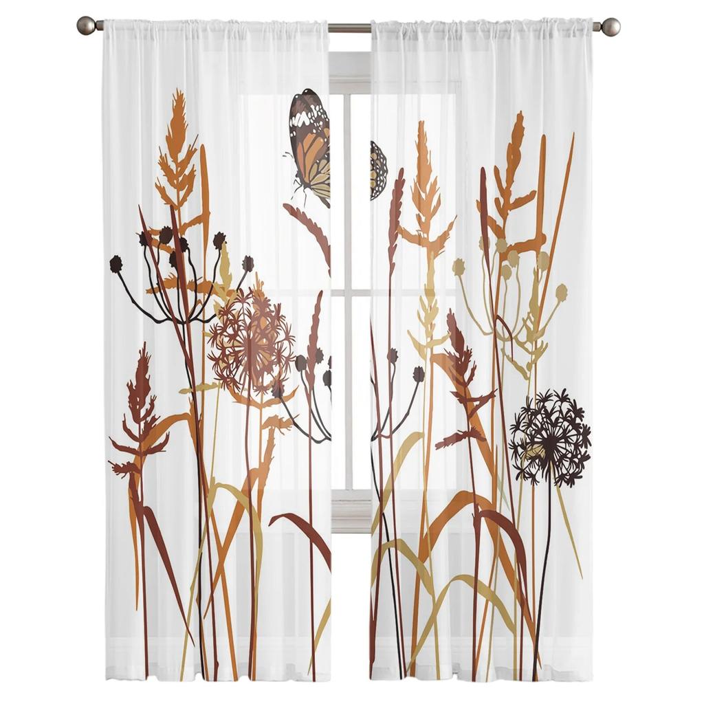 Dandelion And Butterfly Tulle Curtains for Living Room Bedroom Modern Voile Curtain Kitchen Chiffon Sheer Curtains