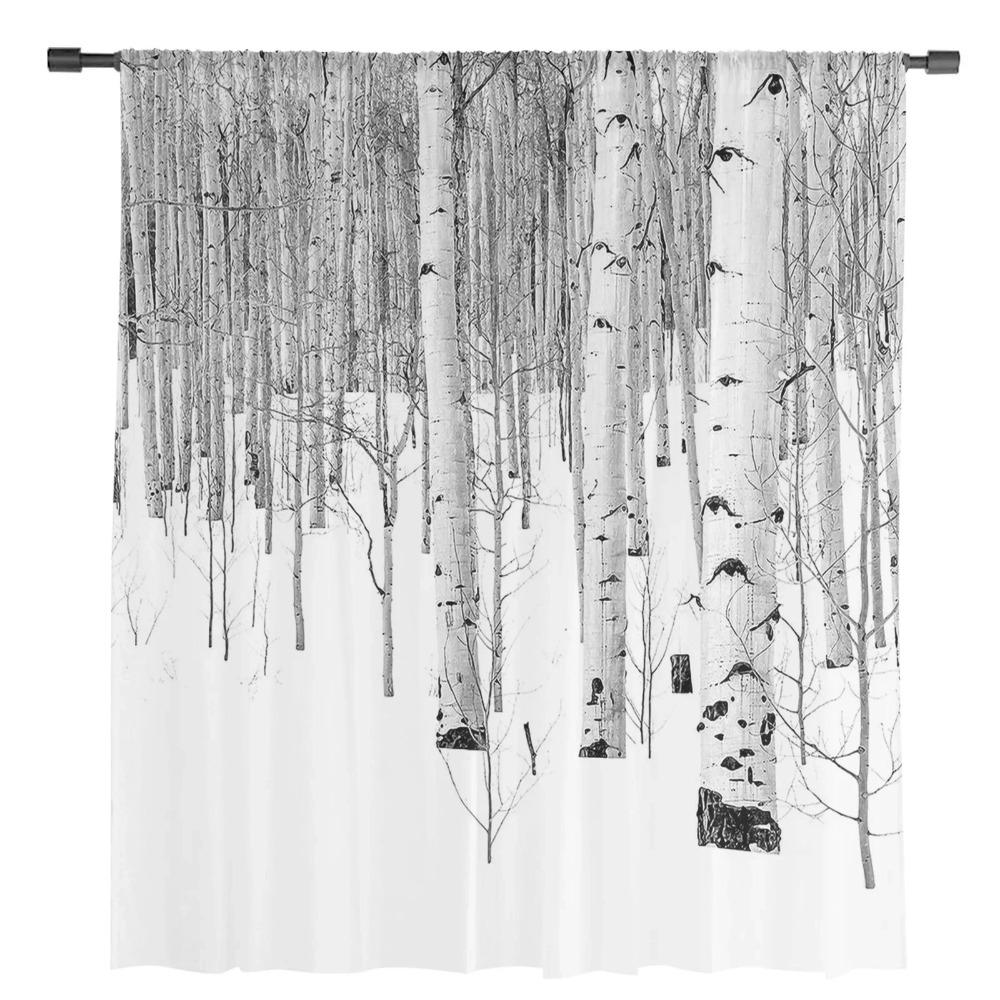 Белые осины в снегу, тюлевые оконные шторы для гостиной, пряжа из органзы, прозрачная вуаль, занавеска для спальни, кухни, домашний декор, драпировка