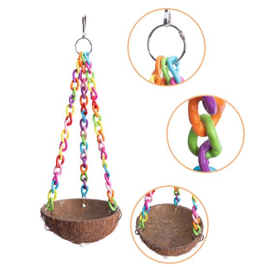 Птичий домик Красочная подставка для цепи Игра в скорлупе кокоса Легкая подвесная игрушка-качели для попугая
