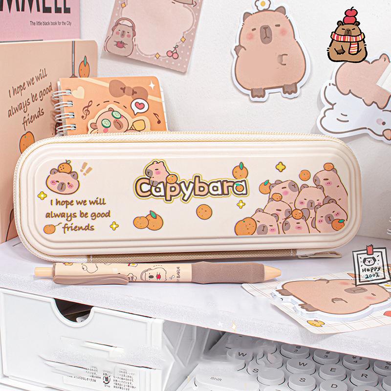 Cute Cartoon Capybara Pencil Case Large Capacity Dirt-Resistant Portable Pencil Bag Aesthetic Stationery Office School Supplies