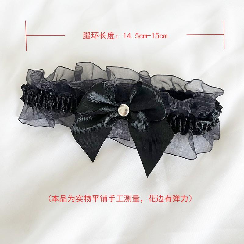 Black Bow Bell Choker Lolita Cute Lace Stretch Wristband Leg Ring Set