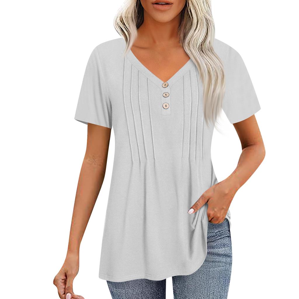 Женские рубашки с короткими рукавами, топы, элегантные повседневные рубашки, топы с V-образным вырезом и плиссировкой