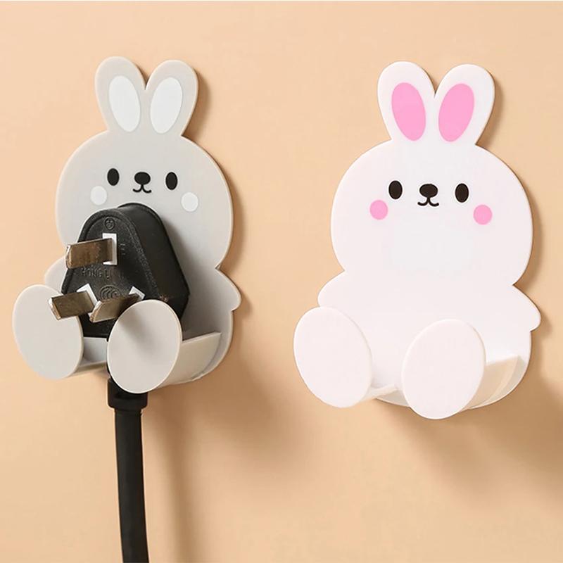 Cute Rabbit Plug Key Hook Kitchen Wall Hole Free Hook Soggiorno Phone Charging Rack Gancio Decorativo Multifunzionale