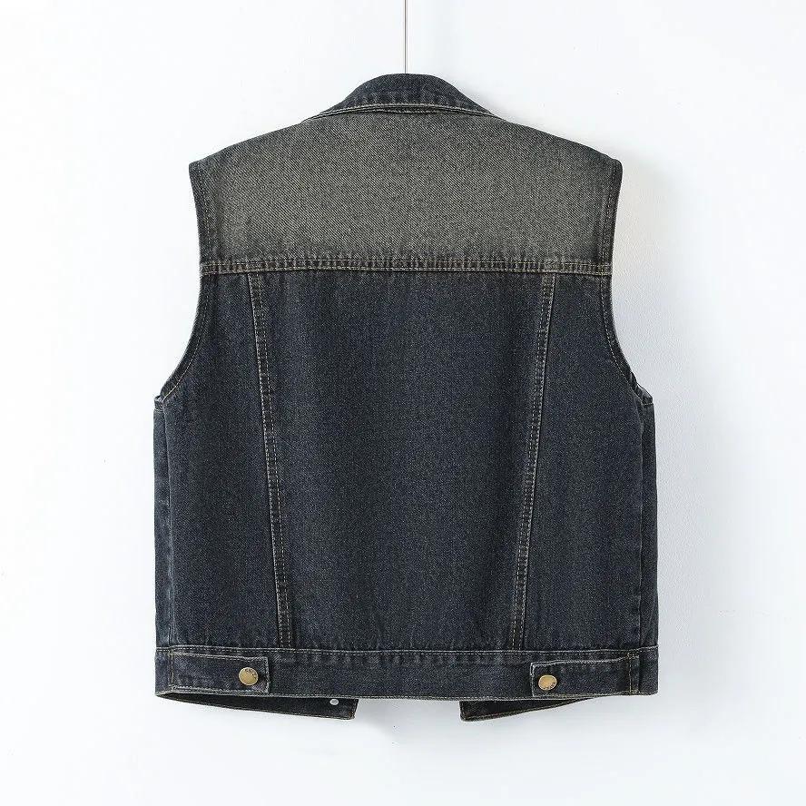 Retro Denim Vest Short Spring and Autumn Loose Sleeveless Waistcoat Vest Jacket