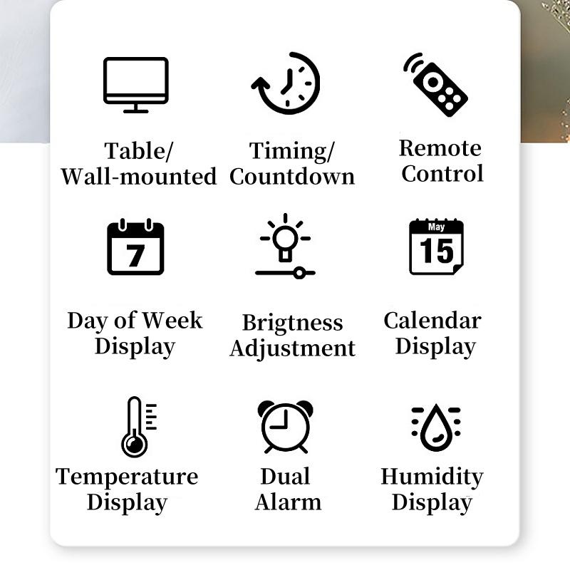 Large Digital Wall Clock with 7Colors Mood Light Remote Control Dual Alarm Timing Countdown Table Clock 12/24H Auto Dimmable LED Alarm Clock