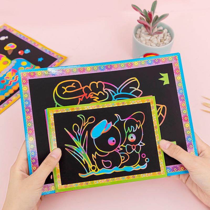 10 шт. Скретч-картина Искусство Класс DIY Ручная работа Милый Мультяшный Узор Школьные Инструменты для Обучения Живописи Награды для Студентов TMZ
