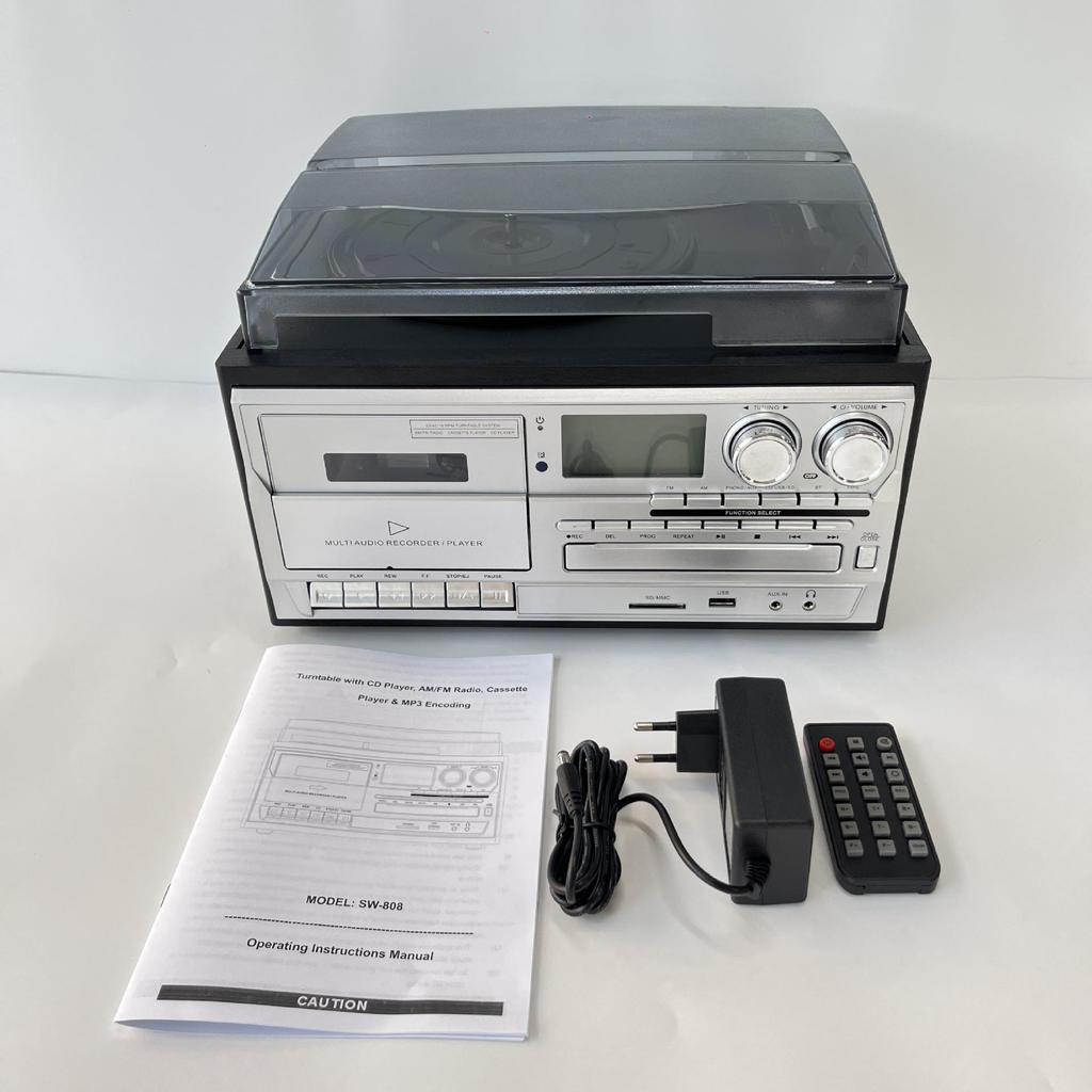 Ten-in-One Retro Vinyl Record Player: Bluetooth Speaker, Radio, Cassette & CD Player, Transcriber – Perfect Gift!