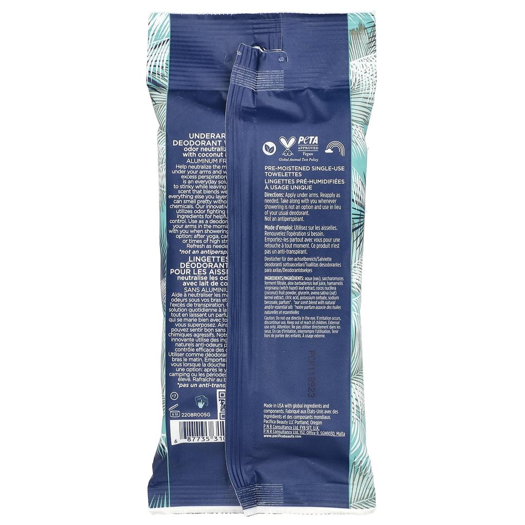 Armpit Deodorant Tissues, Coconut Milk, Wet Tissues, 30 Sheets