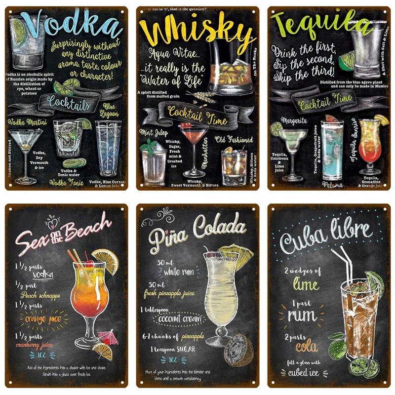 Tin Sign Decor Cocktail Metal Sign Plaque Metal Plate Vintage Iron Poster Wall Art Painting For Pub Club Man Cave Bar Decoration