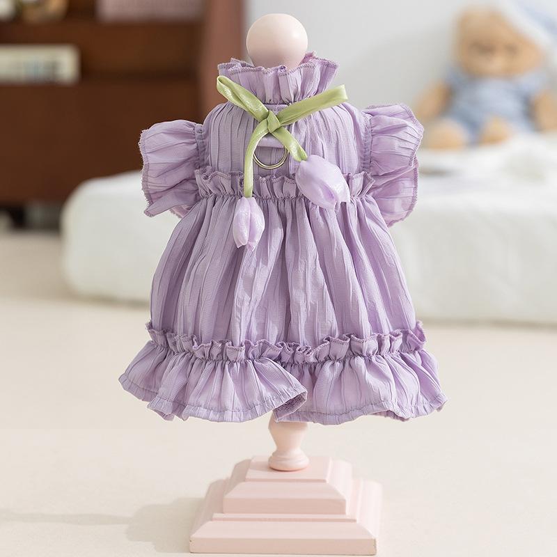 Cat Clothes Spring Summer Princess Style Tulip Pleated Dress Blue Cat Kitten Hairless Cat Pet Cat Clothing