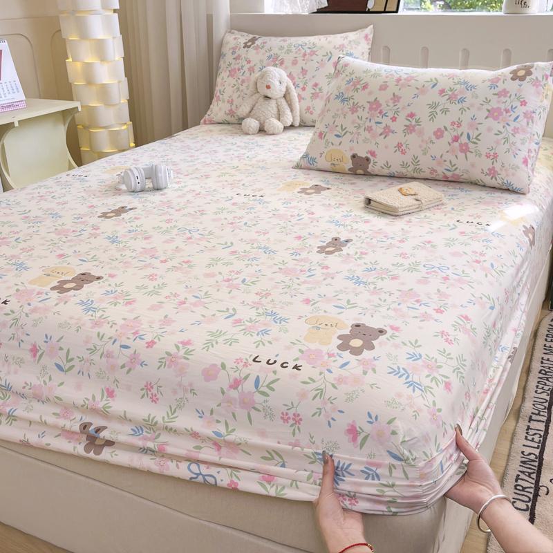 1pc Washed Cotton Bed Sheets with Elastic Single/Queen/King Cartoon Style Fitted Bed Sheet Sabanas Matrimoniales Sheets for Bed