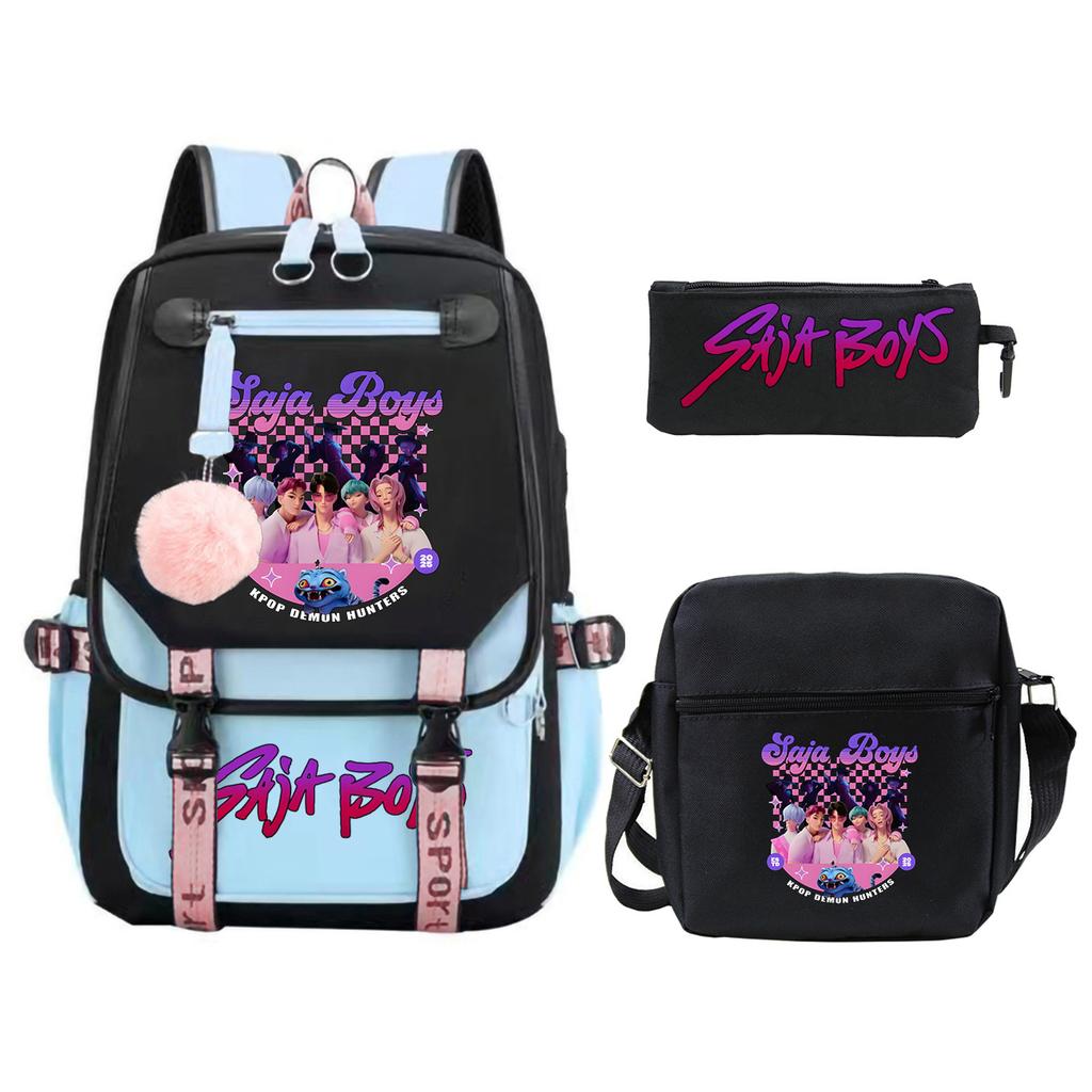 K-Pop Anime Cartoon Portable Shoulder Backpack Student Leisure School Bag Three-Piece Set