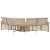 L shaped Garden Sofa with Cushions and Footstool Beige Poly Rattan