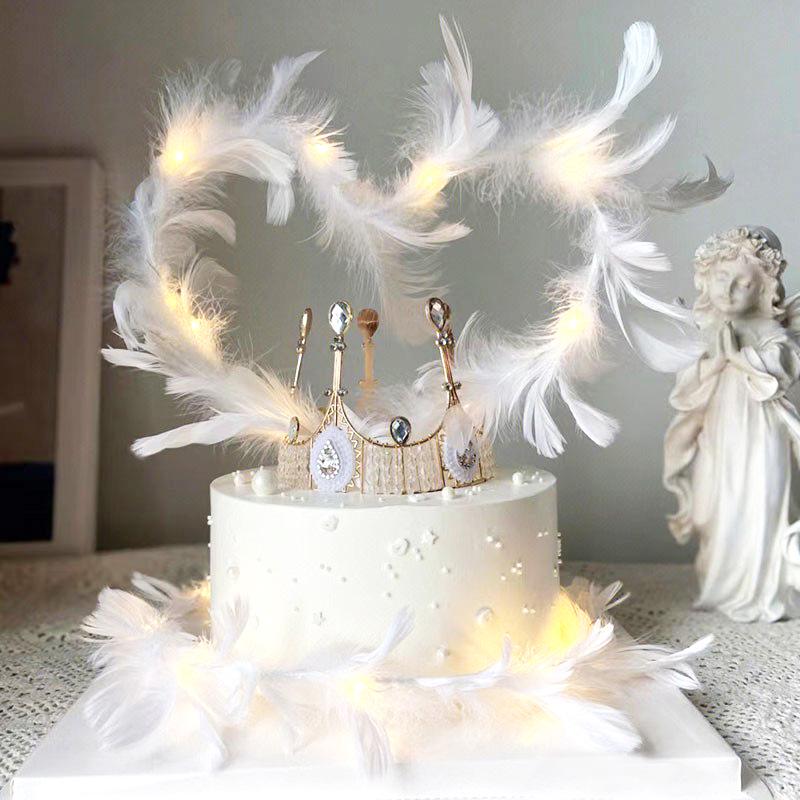 Топпер для торта «Крылья ангела», перья, сердце, проволока и полоска из страусиных перьев для украшения