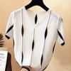 Ayollar Bahorgi Yoz uslubidagi trikotaj kozoklar Lady Casual Patchwork V-bo'yinli qisqa yengli Trikotaj Tops
