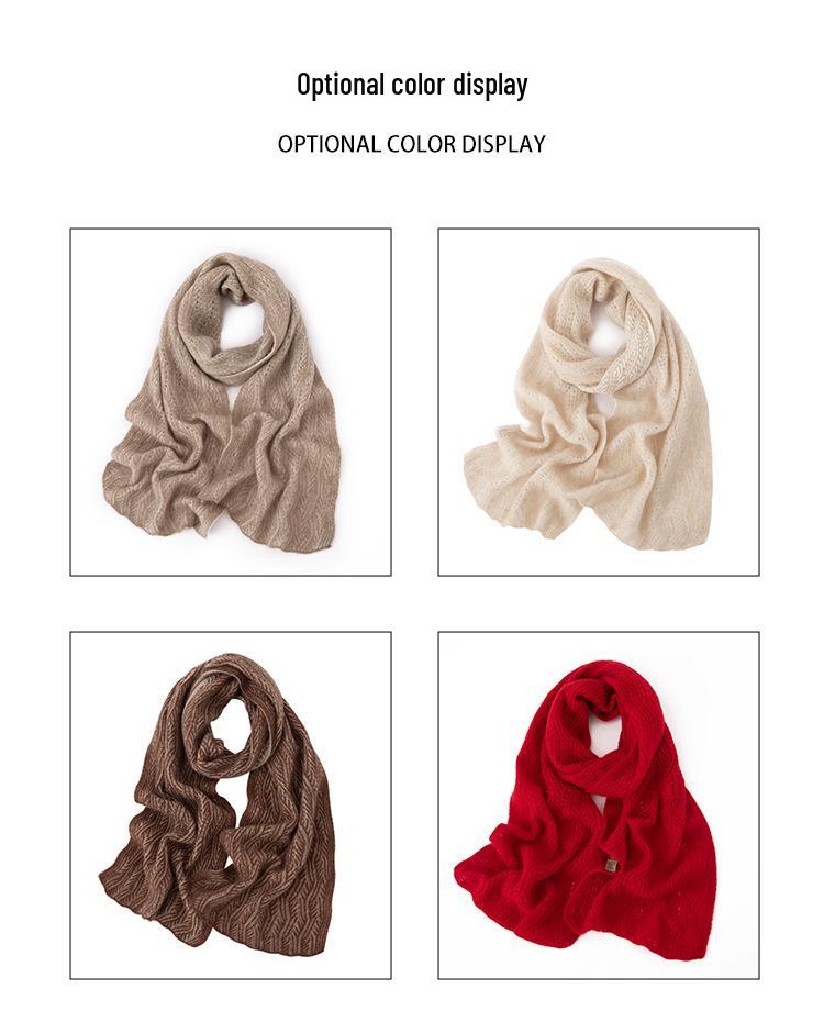 Autumn & Winter 100% Pure Cashmere Hollow Knit Jacquard Color Block Neck Gaiter Scarf