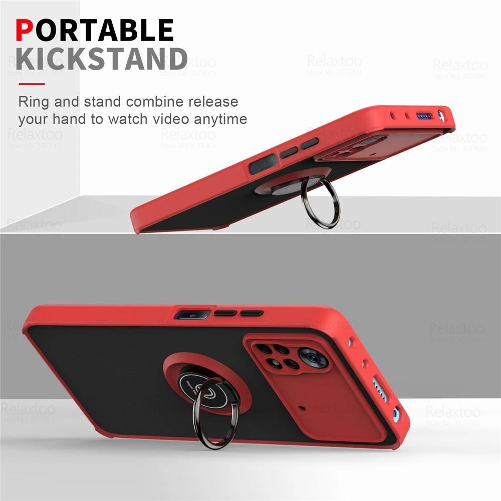 Magnet Matte Case For Xiaomi POCO X4 Pro X5 F4 X3 M4 M3 Pro GT 5G Redmi Note 7 8 8T 8A Shockproof Ring Holder Luxury Cover Funda