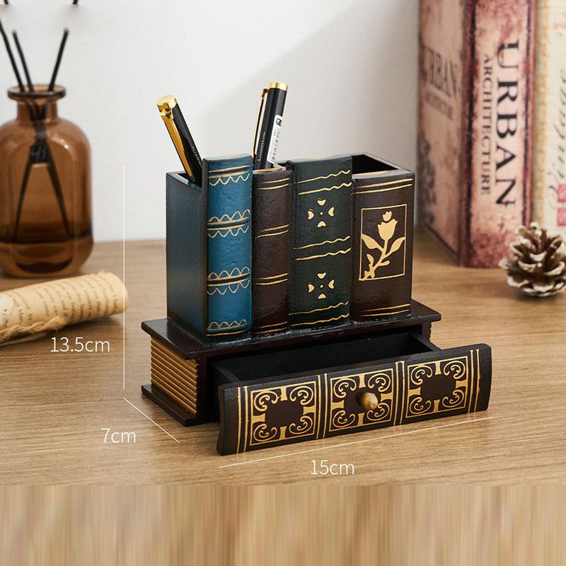 Винтажная европейская деревянная подставка для ручек - Креативный органайзер для стола и декоративная коробка для хранения Организация и хранение для дома и офиса