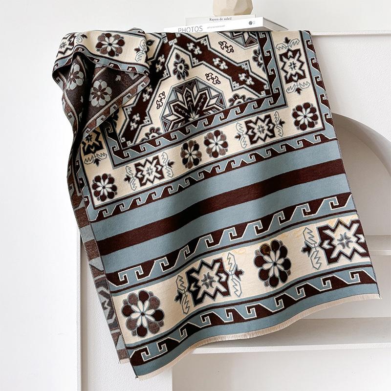 Literary And Retro Style Contrasting Colors, Double-Sided Imitation Cashmere Scarf, Winter High-End Warm Shawl