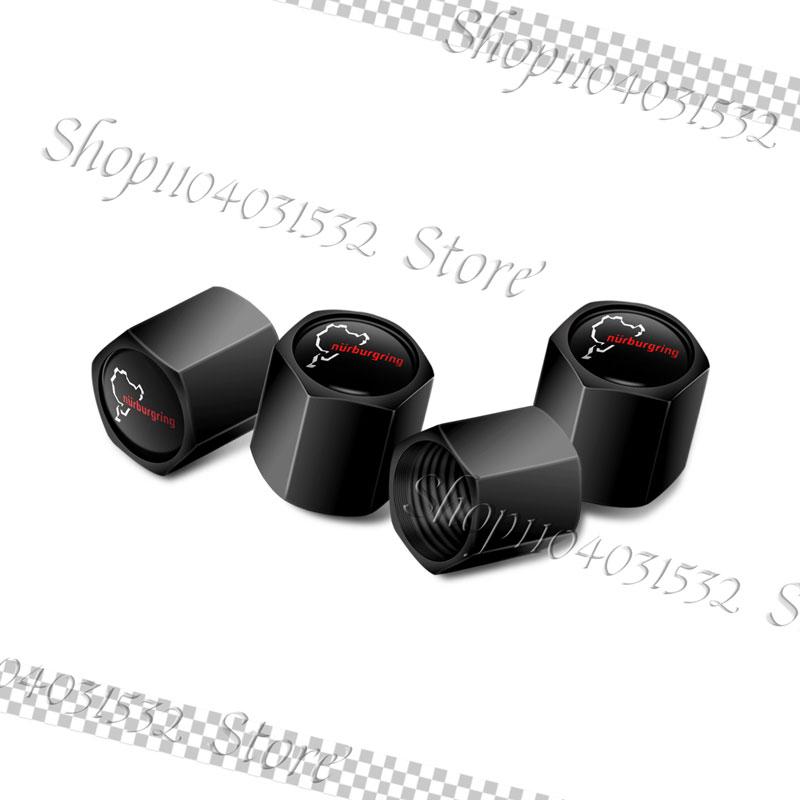AAWI1 4Pcs Universal Metal Alloy Nurburgring Motor Sport Racing Road Logo Emblem Car Wheel Tire Valve Tyre Air Case Accessories