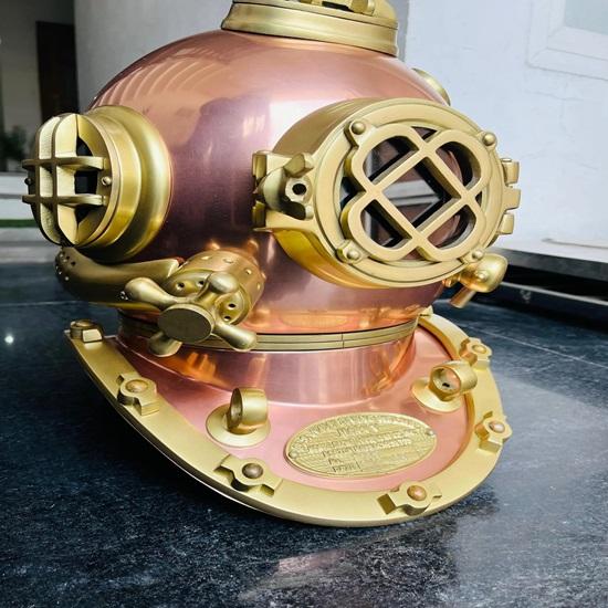 45.72 Cm Diving Helmet Deep Sea  Mark V Diving Helmet Copper Brass Nautical Collection Table Top, Home Decorative