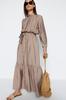 Women's Fashion New Hijab Dress Mink Belted Shoulder Detailed Skirt Flounced Woven Shirt Dress