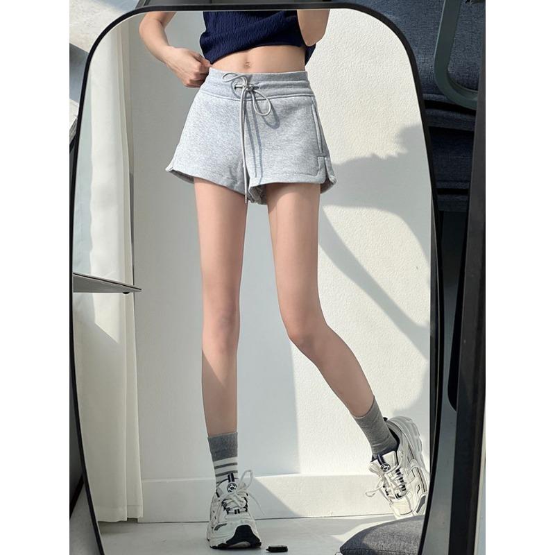 Повседневные спортивные шорты для женщин, летние, тонкие, с высокой талией, на шнурке, широкие штанины, утягивающие, с тремя точками