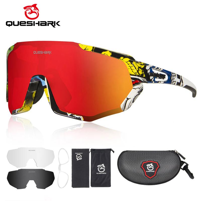 Queshark Cycling Glasses Polarized Sports Sunglasses Men Women with 3 Interchangeable Lens Anti-UV400 Bike Eyewear