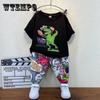 Two-piece Suit Boy's Suit Summer Clothes Domineering Dinosaur Handsome Small and Medium Children's Baby Clothes Short Sleeve