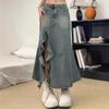 Women's Retro High-Waist Denim Fishtail Skirt - Large, A-Line, Summer 
