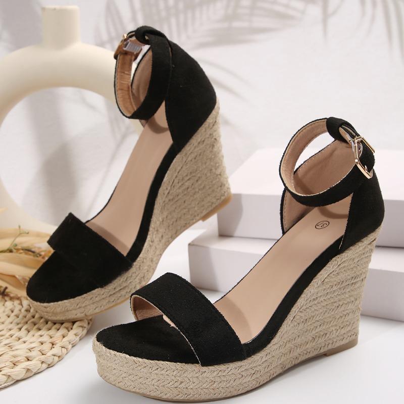 Женская обувь 2024 года, женские босоножки с обхватом щиколотки, женские босоножки на платформе, закрытый каблук, пряжка, ремешок, супер высокая танкетка, женская обувь