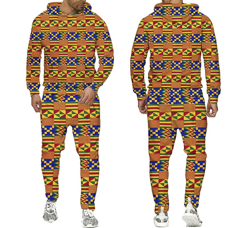 Народные толстовки с 3d принтом на заказ, брюки, костюмы для мужчин и женщин, спортивный костюм, комплекты из 2 предметов, с длинным рукавом, этнический стиль, африканские даньшики, мужская одежда