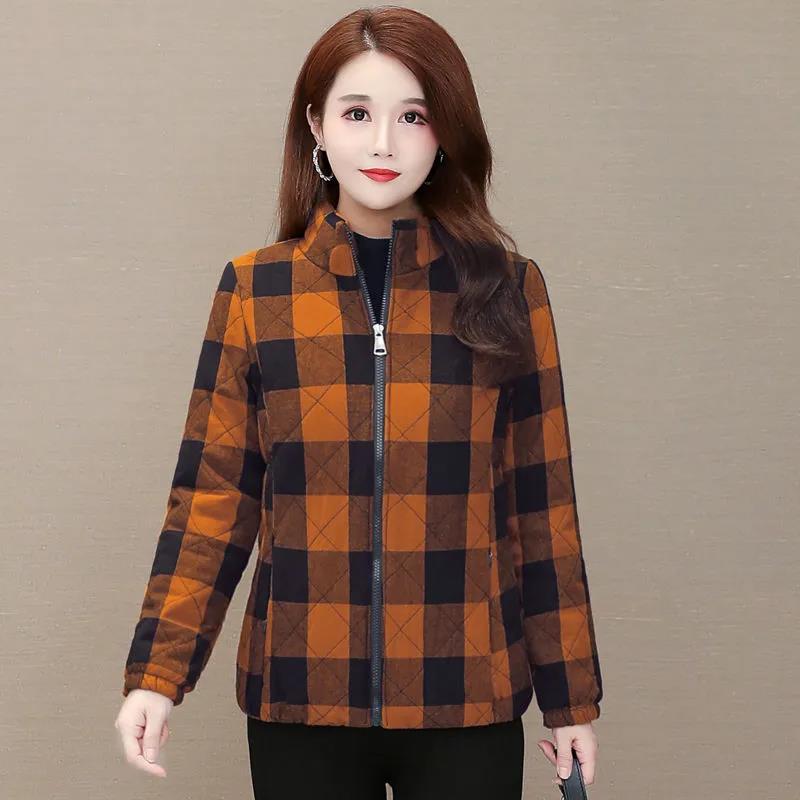 Новинка, бархатное теплое женское пальто, топы, короткие стеганые куртки, зимняя верхняя одежда для мам, хлопковое пальто, женская клетчатая куртка 5XL