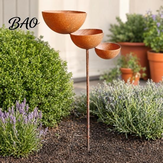 Metal Bird Feeder Stake 3 Tiered Cascading Rain Catcher Bath, Garden Water Stable Post Bowl Feeder, Outdoor Pollinator Watering Station for