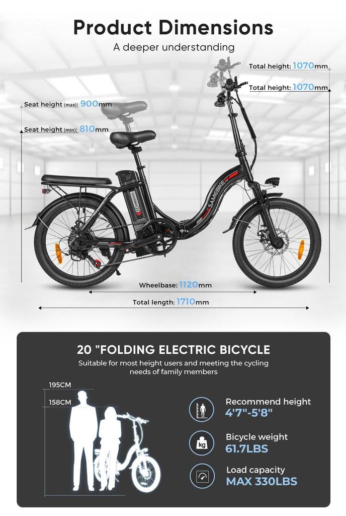 Samebike 2026 CY20 folding electric bicycle, silent motor, 36V 12Ah detachable battery, 20 inch electric bicycle