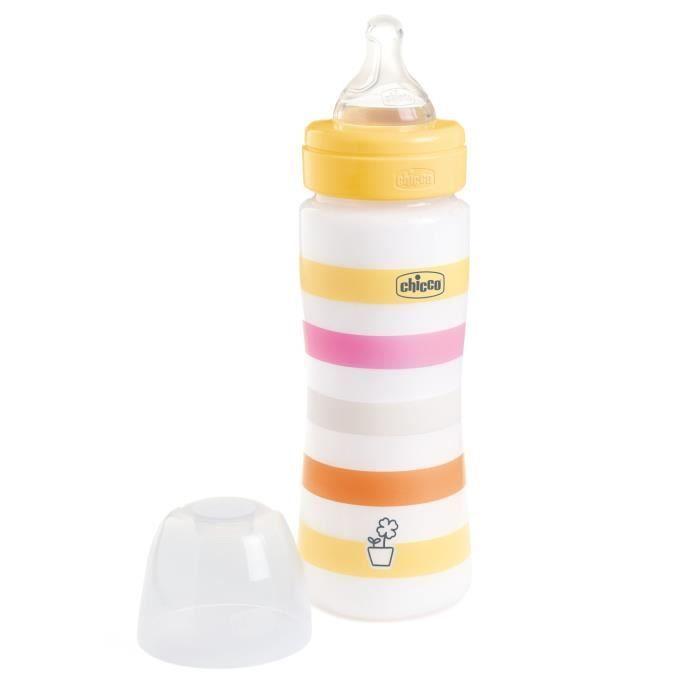 Chicco Biberon Bien-Être 330ml - Tétine Silicone - flux rapide - 4m+ Jaune