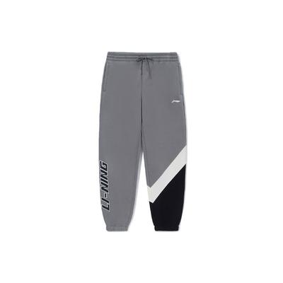 Мужские спортивные штаны Li Ning Sports Lifestyle Series из флиса с принтом логотипа и цветными блоками, свободные, серые, AKLRC05-7