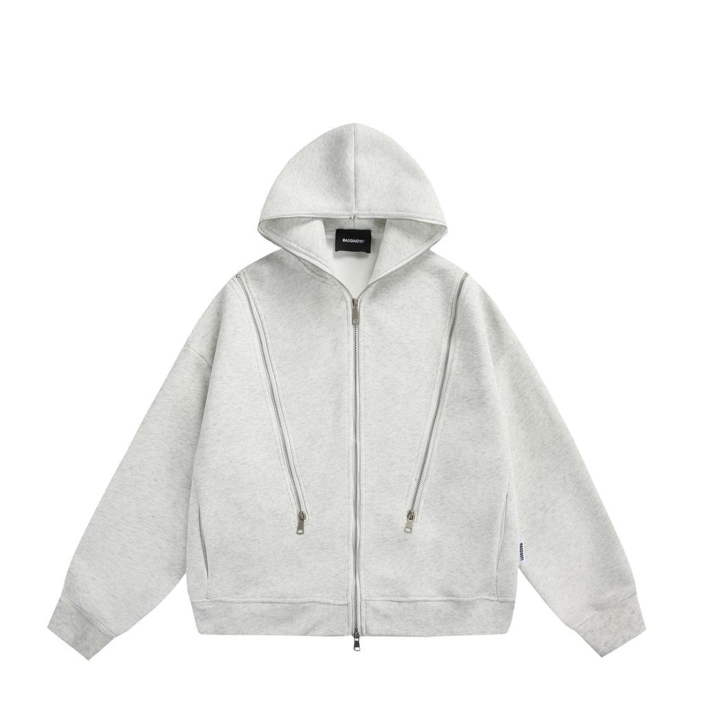 Men's Retro Multi-Zipper Hooded Sweatshirt - Autumn/Winter Versatile Style.