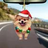 Рождественская собака, зеркало заднего вида, подвеска, украшение для автомобиля, милый щенок в рождественской шапке, украшения для рождественской елки, автомобильные аксессуары