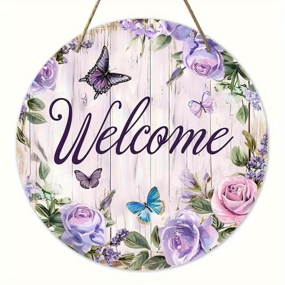 Vintage Welcome Flower Plant Sign, Round Wooden Wreath Sign for Home Room Farmhouse Porch Bar Cafe Wall Decor, Gift for Friends