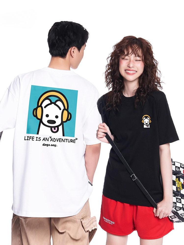 Japanese And Korean Fun Back Dog Print Shortsleeved Tshirt For Unisex And Unisex With A Round Neck Cotton Summer
